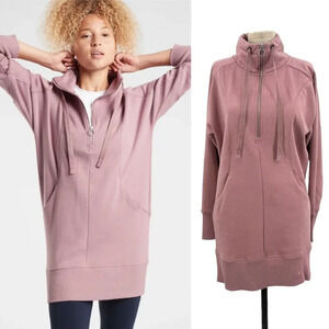 Athleta Cozy‎ Karma 1/4 Zip Sweatshirt Dress Dogwood Mauve Pink Size XS